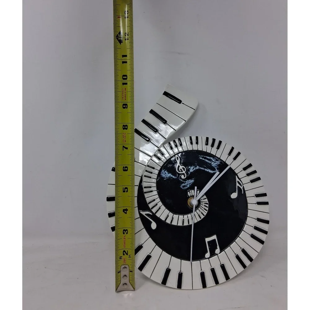Modern Spiral Piano Key Wall Clock Black White Musical Note Treble Clef Decor
